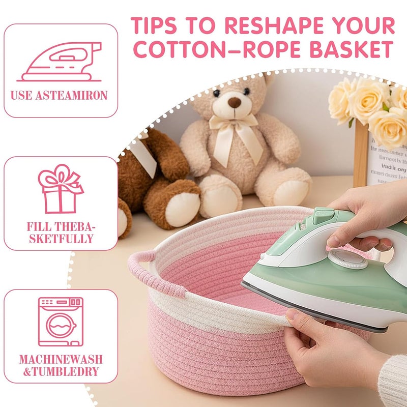 Colingmill Valentine's Day Woven Gift Basket with Gift Bags and Ribbons 12"x8"x5" Empty Cotton Rope Storage Basket for Birthdays, Baby Showers, Wedding DIY Presents(Pink) - Image 3